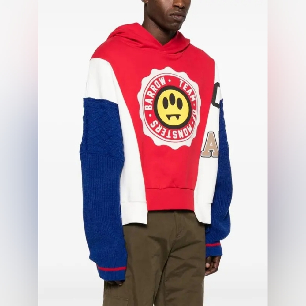 BARROW OVERSIZED LOGO PRINT PANELLED HOODIE SIZE M